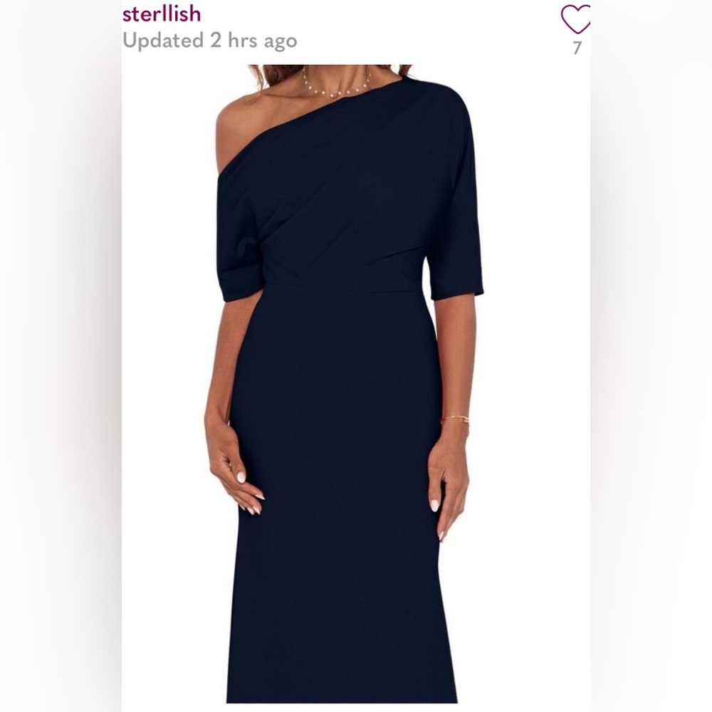 Gorgeous Betsy & Adam 12 Navy One Shoulder Crepe Scuba Trumpet Gown Formal